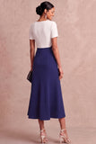 Navy A Line Short Sleeves Midi Work Dress