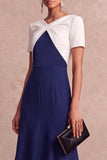 Navy A Line Short Sleeves Midi Work Dress