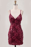Pink Bodycon Floral Spaghetti Straps Short Homecoming Dress