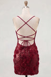 Pink Bodycon Floral Spaghetti Straps Short Homecoming Dress