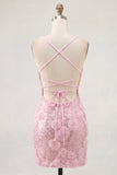 Pink Bodycon Floral Spaghetti Straps Short Homecoming Dress