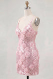Pink Bodycon Floral Spaghetti Straps Short Homecoming Dress