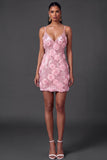 Pink Bodycon Floral Spaghetti Straps Short Homecoming Dress