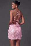 Pink Bodycon Floral Spaghetti Straps Short Homecoming Dress