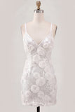 Pink Bodycon Floral Spaghetti Straps Short Homecoming Dress