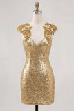 Bodycon Sequined Black Sparkly Short Homecoming Dress with Beading