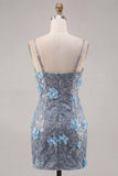 Sparkly Sequined Dusty Blue Bodycon Short Homecoming Dress