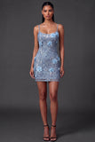Sparkly Sequined Dusty Blue Bodycon Short Homecoming Dress