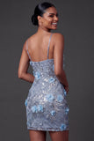 Sparkly Sequined Dusty Blue Bodycon Short Homecoming Dress