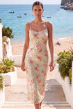 Spaghetti Straps Sparkly Ivory Floral Long Formal Dress