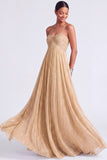 Glitter Blue A Line Sweetheart Pleated High Waist Long Formal Dress