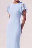 Light Blue Ruffled Mermaid Maxi Flutter Sleeves Formal Dress