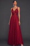 Burgundy A Line Spaghetti Straps Long Formal Dress