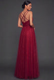 Burgundy A Line Spaghetti Straps Long Formal Dress