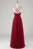 Burgundy A Line Spaghetti Straps Long Formal Dress