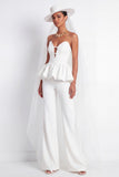2 Piece White Sweetheart Long Wedding Pant Suits with Ruffles