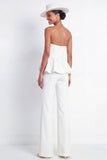 2 Piece White Sweetheart Long Wedding Pant Suits with Ruffles