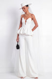 2 Piece White Sweetheart Long Wedding Pant Suits with Ruffles