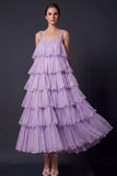 A Line Lilac Tiered Sparkly Long Formal Dress
