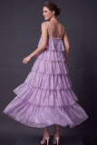 A Line Lilac Tiered Sparkly Long Formal Dress
