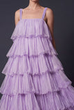 A Line Lilac Tiered Sparkly Long Formal Dress