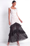 White and Black A Line Floral Lace Tiered Long Formal Dress