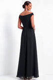A Line Black Floral Off the Shoulder Long Formal Dress