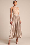 Halter Neck Champagne A Line Long Formal Dress