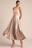 Halter Neck Champagne A Line Long Formal Dress