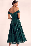 Sparkly Dark Green A Line Floral Long Formal Dress