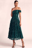 Sparkly Dark Green A Line Floral Long Formal Dress