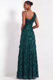 Pink Floral One Shoulder Sparkly Sequined Long Formal Dress with Slit