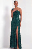 Pink Floral One Shoulder Sparkly Sequined Long Formal Dress with Slit