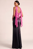 Fuchsia Mermaid Ruched Corset Long Basque Waist Formal Dress