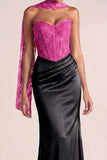 Fuchsia Mermaid Ruched Corset Long Basque Waist Formal Dress