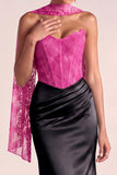 Fuchsia Mermaid Ruched Corset Long Basque Waist Formal Dress
