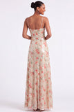 Sparkly Floral A Line Ivory Long Formal Dress with Slit