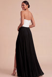 Fuchsia and Pink Pleated A Line Strapless Long Formal Dress with Slit