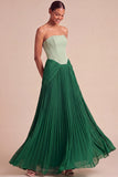 Fuchsia and Pink Pleated A Line Strapless Long Formal Dress with Slit