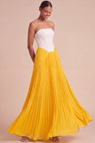 Fuchsia and Pink Pleated A Line Strapless Long Formal Dress with Slit