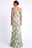 Green Mermaid Floral Appliqued Long Formal Dress