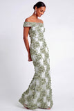 Green Mermaid Floral Appliqued Long Formal Dress