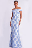 Green Mermaid Floral Appliqued Long Formal Dress