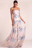 White A Line Sparkly Sequined Floral Long Formal Dress