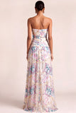 White A Line Sparkly Sequined Floral Long Formal Dress
