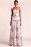 White A Line Sparkly Sequined Floral Long Formal Dress
