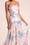 White A Line Sparkly Sequined Floral Long Formal Dress