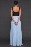 Pleated Black and Blue A Line Long Formal Dress with Slit
