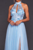 Halter Neck Dusty Sage Floral Long Formal Dress with Slit