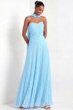 Light Green Pleated A Line Sweetheart Long Formal Dress with Neck Scarf